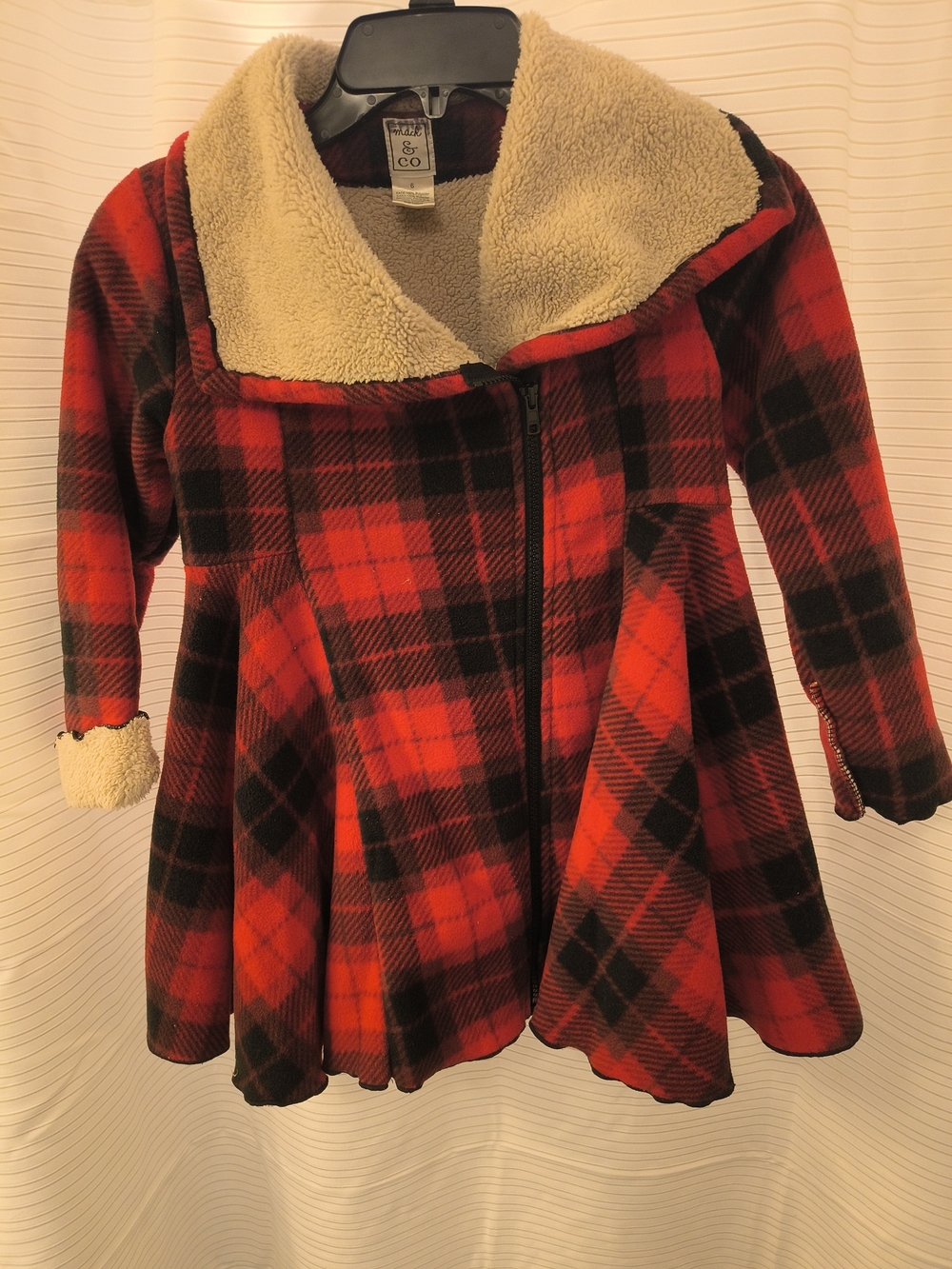 Kids Red Plaid Sherpa-Lined Pea Coat by &CO